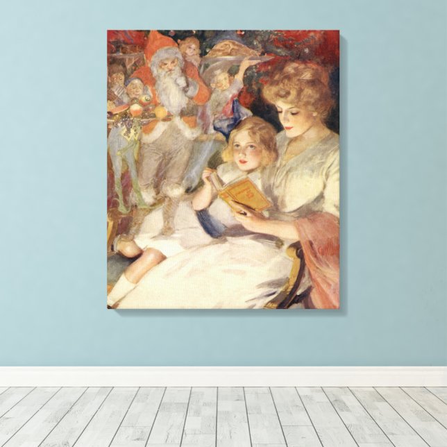 Weihnachten, Muttersprache Reading Bedtime Story Leinwanddruck (Insitu (Holzboden))