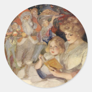 Weihnachten, Muttersprache Reading Bedtime Story Runder Aufkleber