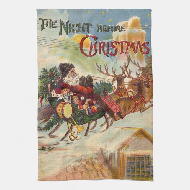 Weihnachten, Nacht vor Weihnachten Geschirrtuch (Vertikal)