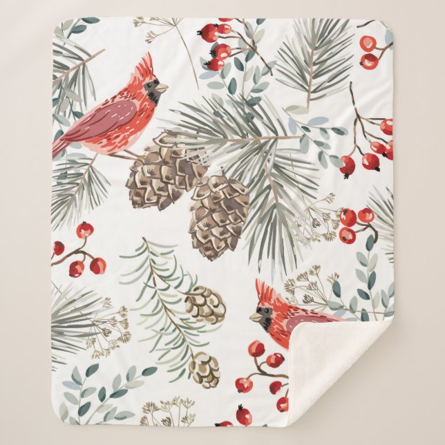 Weihnachten nahtlos, Kardinal-Vögel, Rot Sherpadecke (Vorderseite)