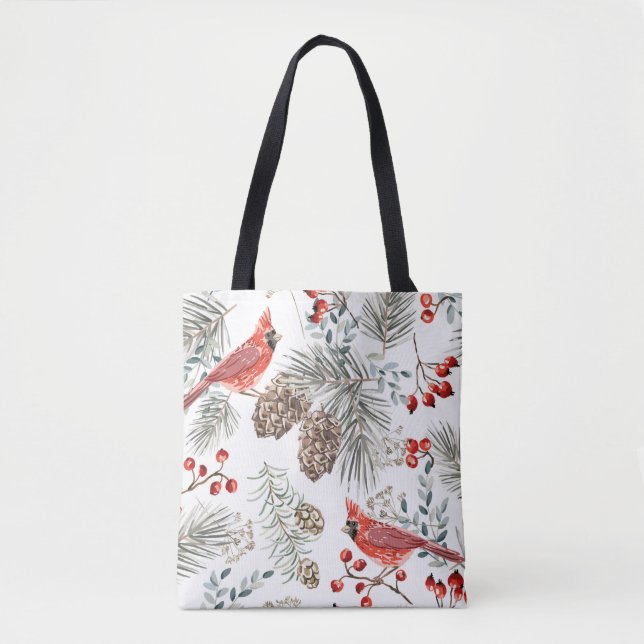 Weihnachten nahtlos, Kardinal-Vögel, Rot Tasche (Vorderseite)