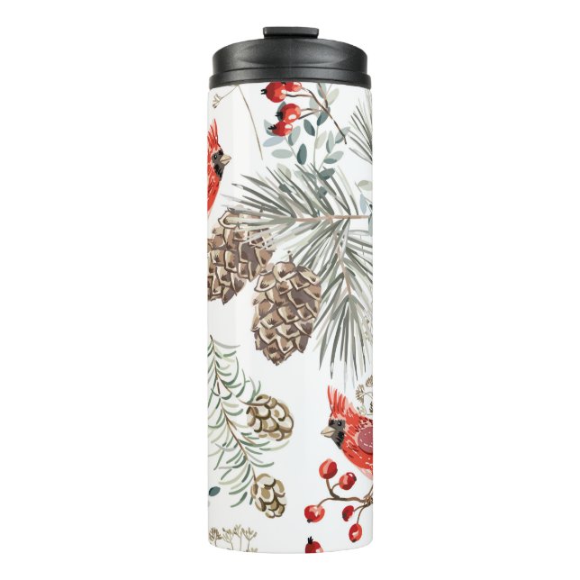 Weihnachten nahtlos, Kardinal-Vögel, Rot Thermosbecher (Vorderseite)
