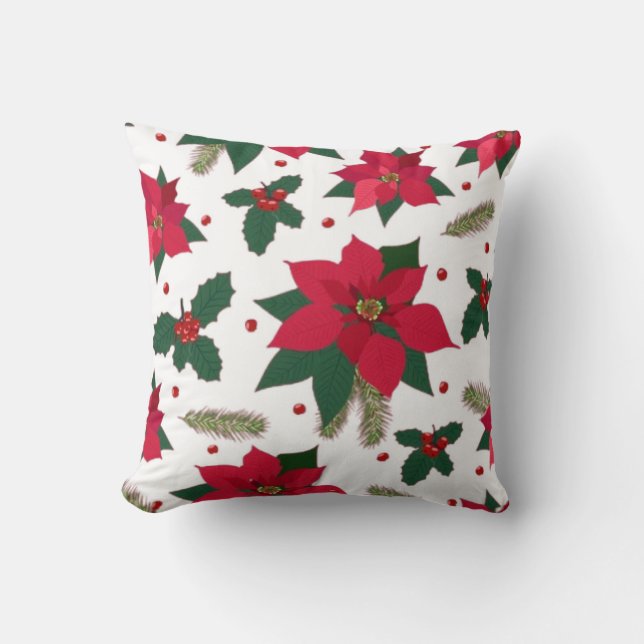 Weihnachten Nahtlos mit Poinsettia-Blume Kissen (Vorderseite)