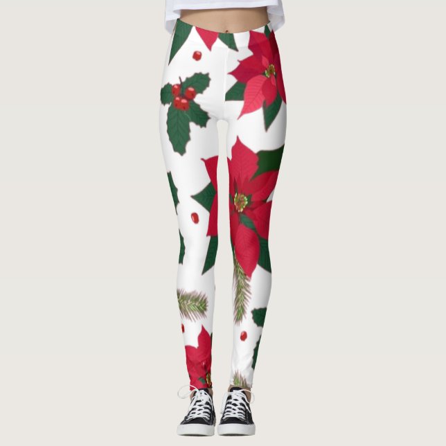 Weihnachten Nahtlos mit Poinsettia Leggings (Vorderseite)