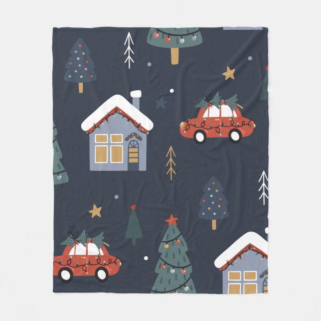 Weihnachten nahtlos mit Weihnachtsbaum, Auto Fleecedecke (Vorderseite)