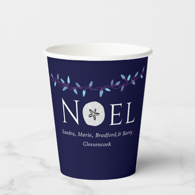 Weihnachten Navy Blue Sand Dollar Nautische Weihna Pappbecher (Rückseite)