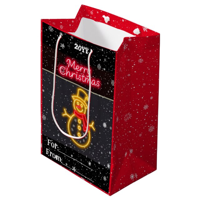 Weihnachten Neon Moderne Urlaubssammlung Mittlere Geschenktüte (Vorderseite Schrägansicht)