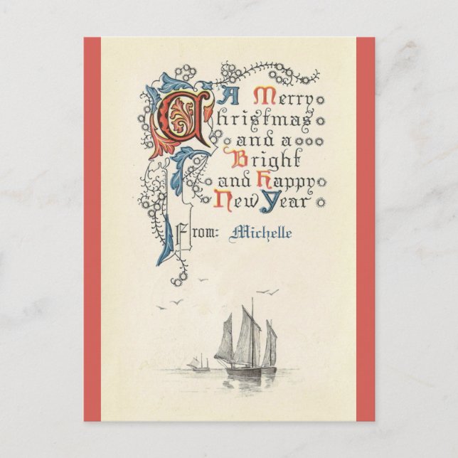 Weihnachten, Neues Jahr, Boot, Postkarte (Vorderseite)
