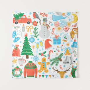 Weihnachten, Neues Jahr Ikone Set. Winterferien Vi Wandteppich