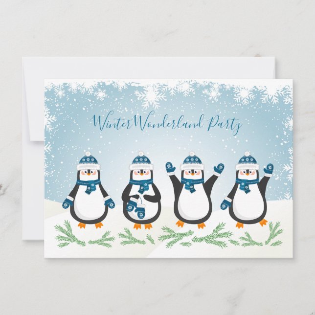 Weihnachten, neues Jahr-Winter Penquins Party Einladung (Vorderseite)
