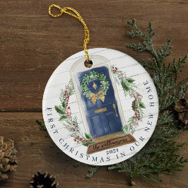 Weihnachten Neues Zuhause Navy Blue Watercolor Doo Keramik Ornament