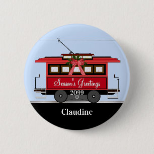 Weihnachten Neujahr Red Tram Trolley Streetcar Button