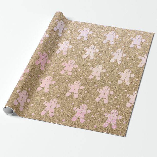 Weihnachten Neujahr Rose Pink Gingerbread Man Kraf Geschenkpapier (Ungerollt)