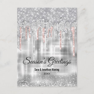Weihnachten Neujahr Silber Roségold Glittertropfen Postkarte