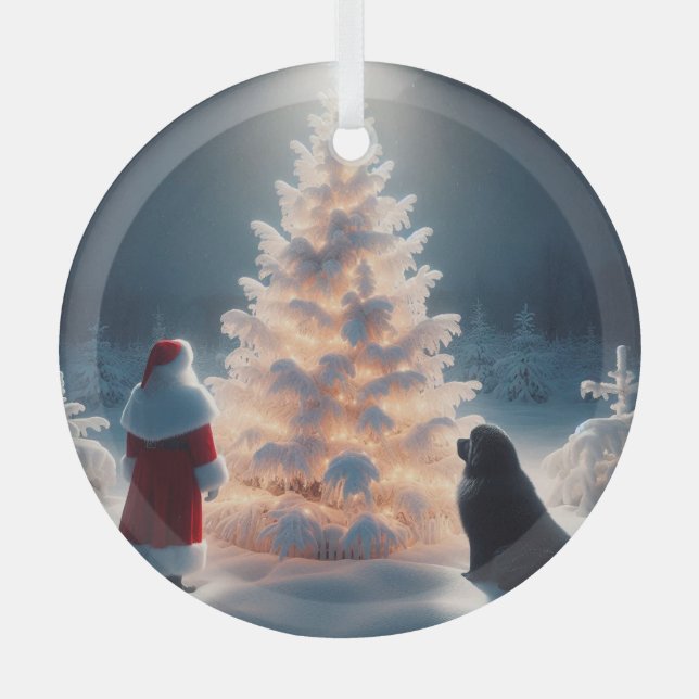 Weihnachten, Neujahr und glühende Bäume Ornament Aus Glas (Vorderseite)