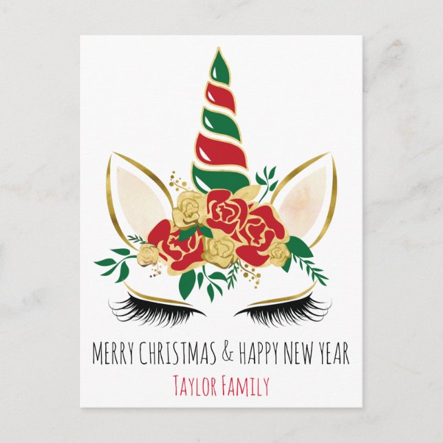 Weihnachten Neujahr Winter Einhorn Postkarte (Vorderseite)