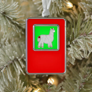 Weihnachten Niedlich Alpaca Feliz Navidad Rahmen-Ornament Silber
