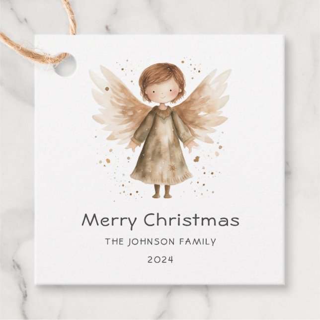 Weihnachten Niedlich Beige Boho Baby Angel Geschenkanhänger (Vorderseite)