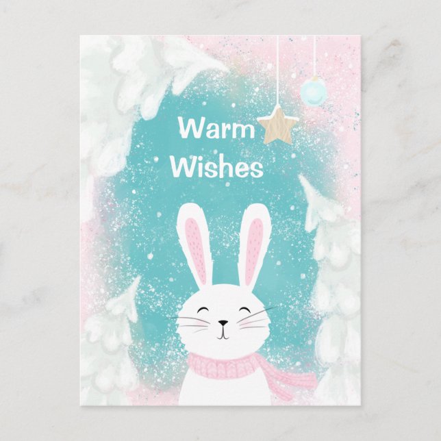 Weihnachten Niedlich Bunny Pink und Minze Postkart Postkarte (Vorderseite)