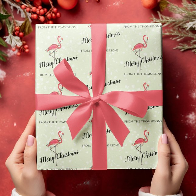 Weihnachten Niedlich farbenfroh rosa Flamingo Cust Geschenkpapier (Christmas holiday pink flamingo Merry Christmas custom wrapping paper)