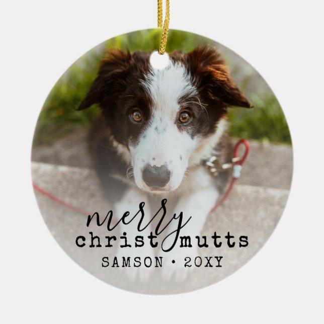 Weihnachten Niedlich Funny Pet Hund Foto Keramik O Keramik Ornament (Vorne)