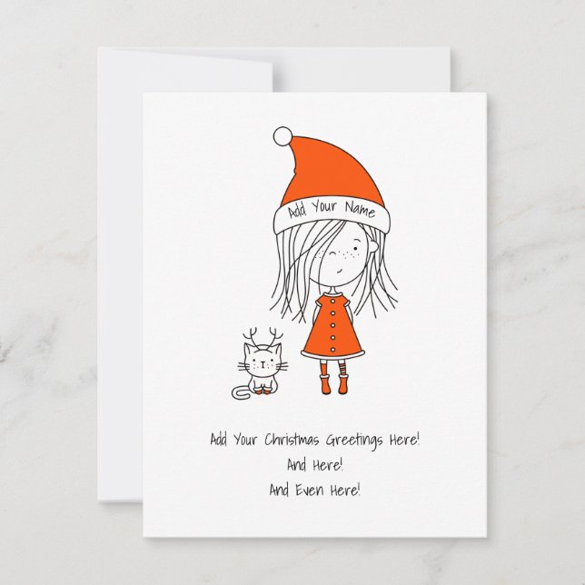 Weihnachten Niedlich Funny Santa Girl Katze Grüße (Vorderseite)