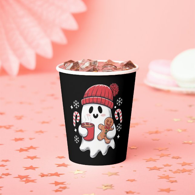 Weihnachten Niedlich Ghost Icaffee Retro Xmas Kaff Pappbecher (Insitu)