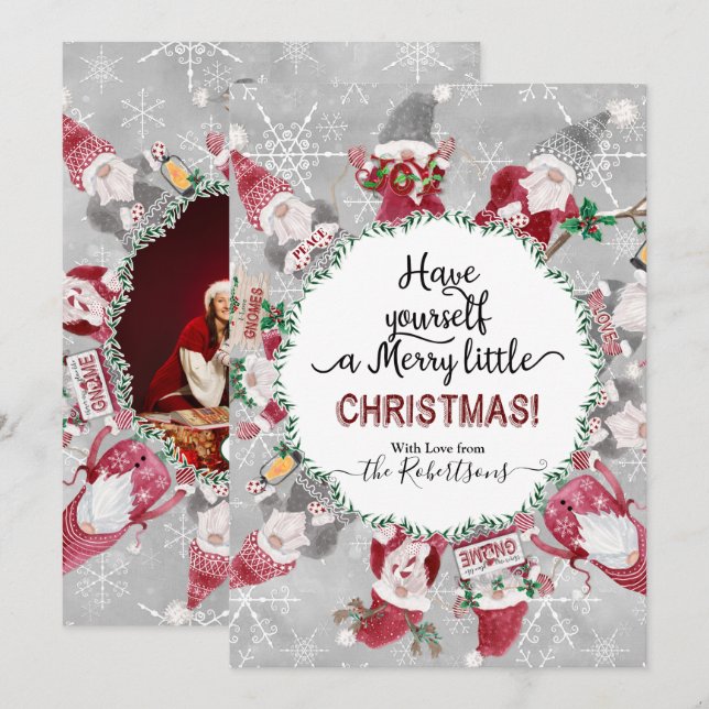Weihnachten Niedlich Gnome Snowflake Gray Red Foto (Vorne/Hinten)