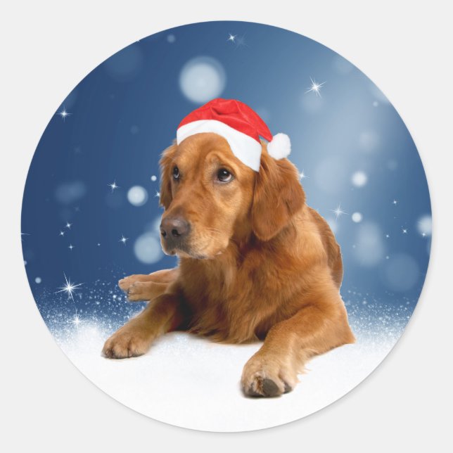 Weihnachten Niedlich Golden Retriever Hund Weihnac Runder Aufkleber (Vorderseite)