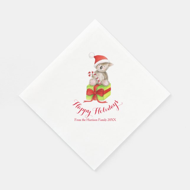 Weihnachten niedlich Koala Bär Rot-Whitepaper Serv Serviette (Ecke)