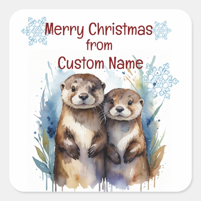 Weihnachten Niedlich Otter Couple Animal Customizi Quadratischer Aufkleber (Vorderseite)