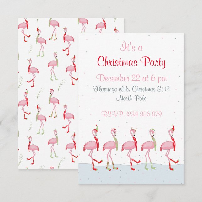 Weihnachten Niedlich Pink Flamingo Einladung (Vorne/Hinten)