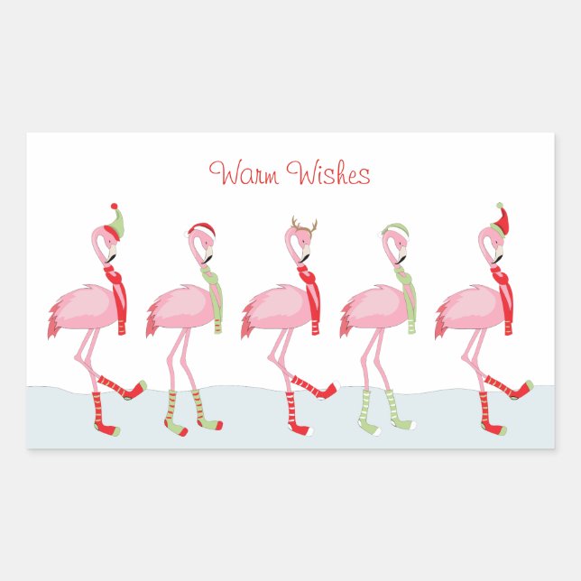 Weihnachten Niedlich Pink Flamingo Rechteckiger Aufkleber (Vorderseite)