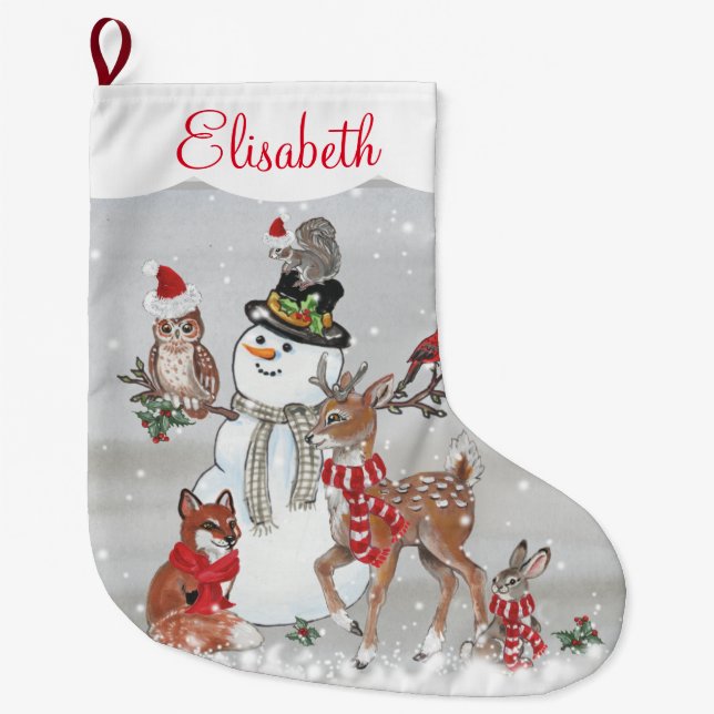 Weihnachten Niedlich Reindeer Woodland Animal Snow Großer Weihnachtsstrumpf (Vorderseite)