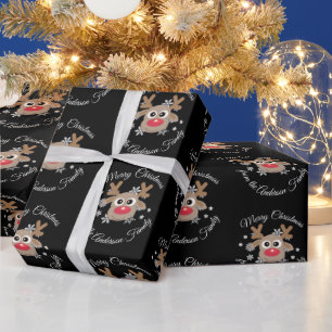 Weihnachten Niedlich Rentier Script Snowflake Blac Geschenkpapier