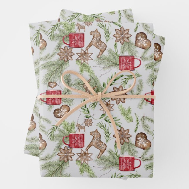 Weihnachten Niedlich skandinavisches Muster Geschenkpapier Set (Beispiel)