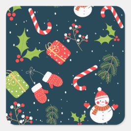 Weihnachten Niedlich Snowman Holiday Pattern Quadratischer Aufkleber