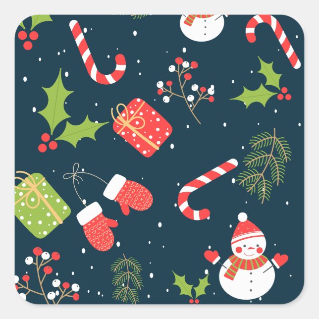 Weihnachten Niedlich Snowman Holiday Pattern Quadratischer Aufkleber (Vorderseite)