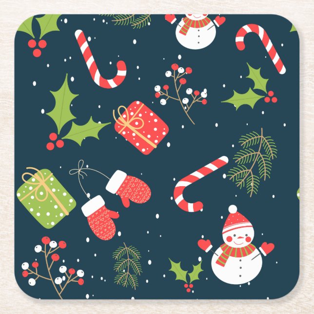Weihnachten Niedlich Snowman Holiday Pattern Rechteckiger Pappuntersetzer (Vorderseite)