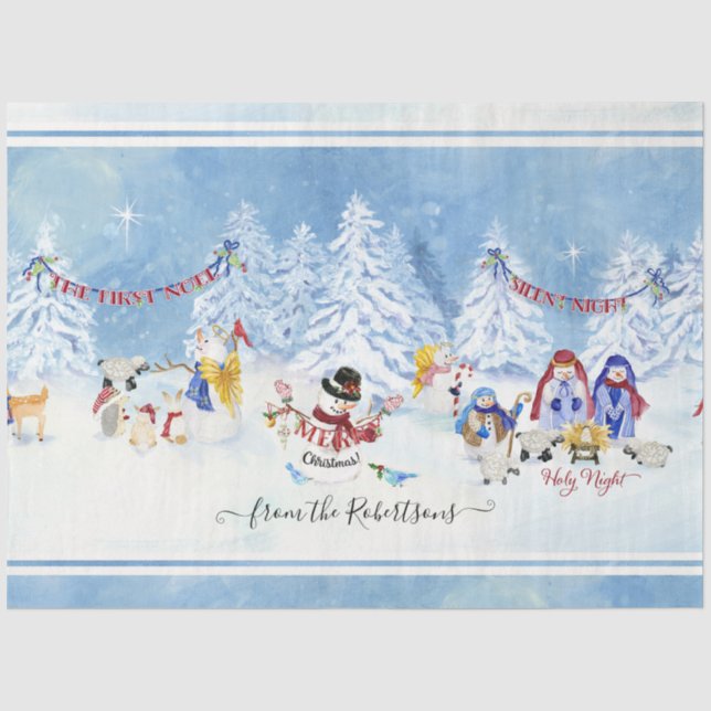 Weihnachten Niedlich Snowman Nativa Wasserfarbe Fa Seidenpapier (Vorderseite)