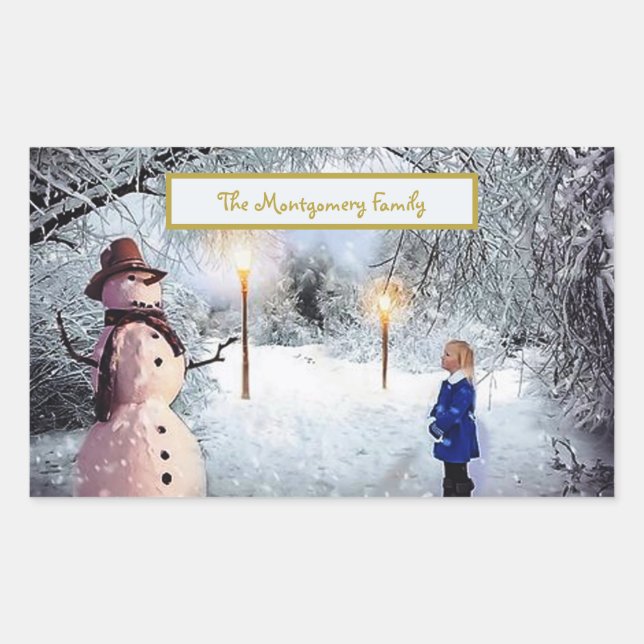 Weihnachten Niedlich Snowman Rechteckiger Aufkleber (Vorderseite)