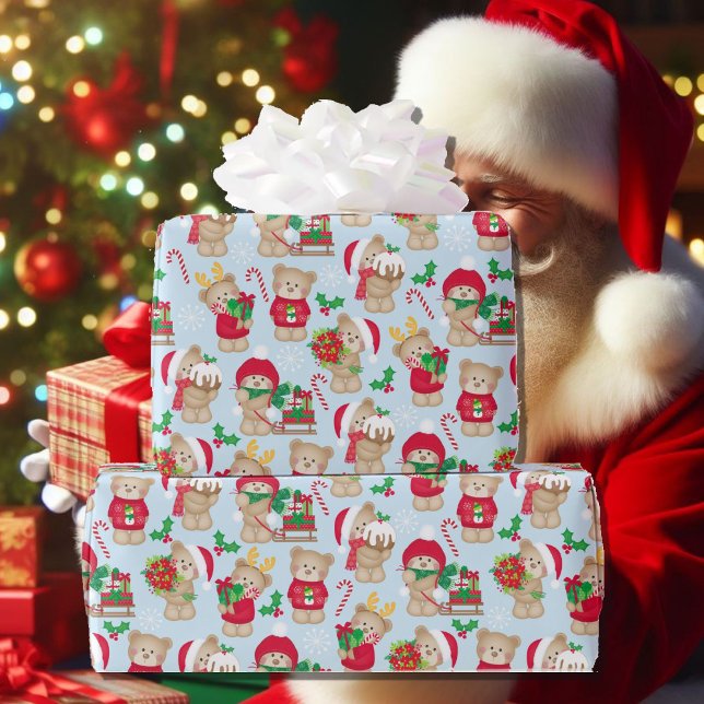 Weihnachten Niedlich Teddy Bears Holly Candy Canes Geschenkpapier (Von Creator hochgeladen)