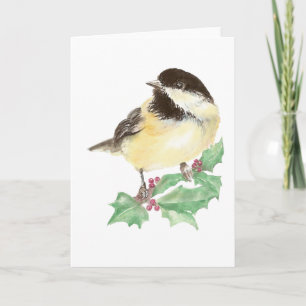 Weihnachten Niedliche Chickadee, Vogel, Holly Wild