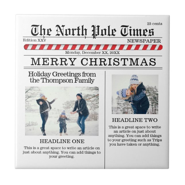 Weihnachten Niedliche Fotocollage Simple Newspapie Fliese (Vorderseite)