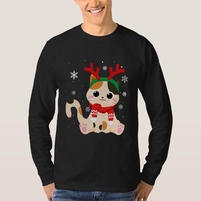 Weihnachten Niedliche Katzenrentier Antler für Fra T-Shirt (Vorderseite)
