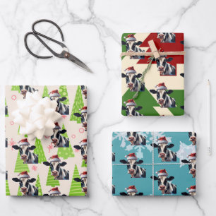 Weihnachten Niedliche Milchkühe Weihnachtsmannmütz Geschenkpapier Set