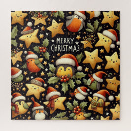 Weihnachten niedliche Robins und Goldene Sterne