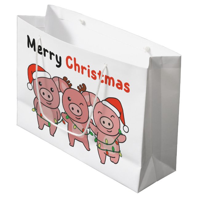 Weihnachten Niedliche Schweine Frohe Weihnachten G Große Geschenktüte (Vorderseite Schrägansicht)
