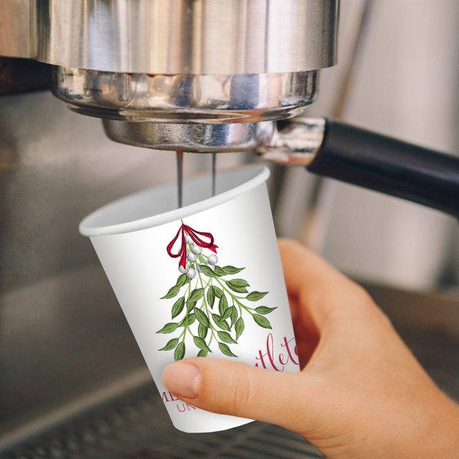 Weihnachten Niedliche Wasserfarbengrün Mistletoe Pappbecher (Merry Christmas holiday whimsical Mistletoe paper cup. )