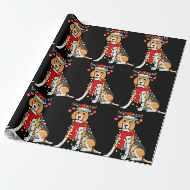 Weihnachten Niedlicher Beagle Hund Weihnachtslicht Geschenkpapier (Ungerollt)